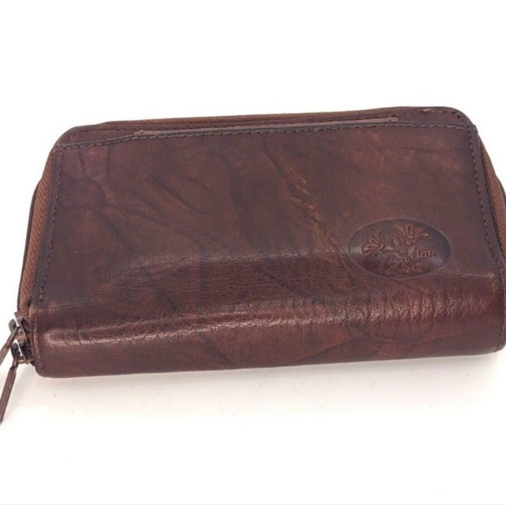 Buxton WALLET Large Brown Leather Organizer Clutch Rustic Cowhide 6x4
